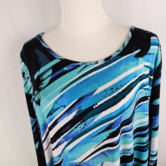 Clara Sun Woo Asymmetrical Tunic Top Medium Blue Ocean Print 3/4 Sleeve - Picture 2 of 8